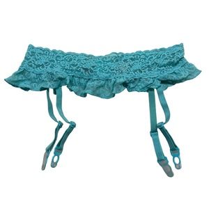 Victoria's Secret Teal Floral Details Lace Mesh Garter Belt, Size XS/S